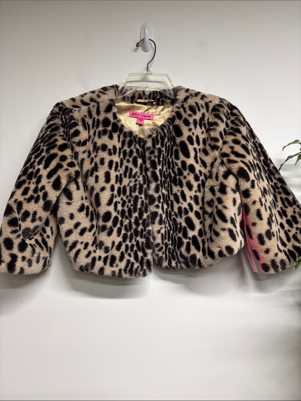 Betsey Johnson Leopard Print Faux Fur Cropped Jacket